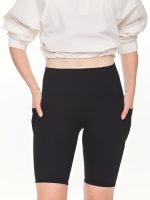 Close-up front view of the BEYOURA Elliana Sculpted luxeFIT Biker Shorts in black