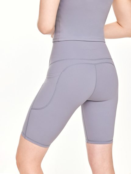 Close-up back view of the BEYOURA Elliana Sculpted luxeFIT Biker Shorts in blue