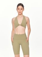 Medium close-up front view of the BEYOURA Elliana Sculpted luxeFIT Biker Shorts in Sage Green