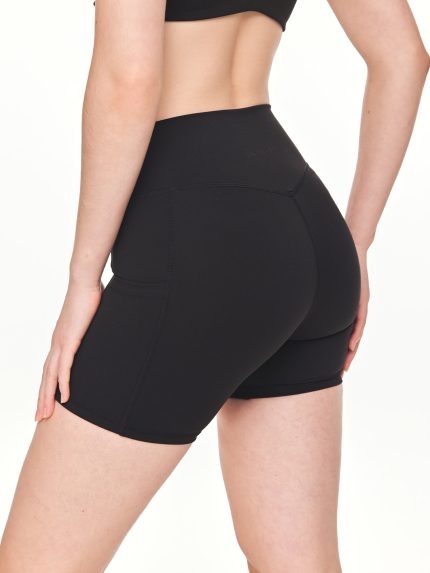 Close-up back view of the BEYOURA Elliana V-Line luxeFIT Shorts in black