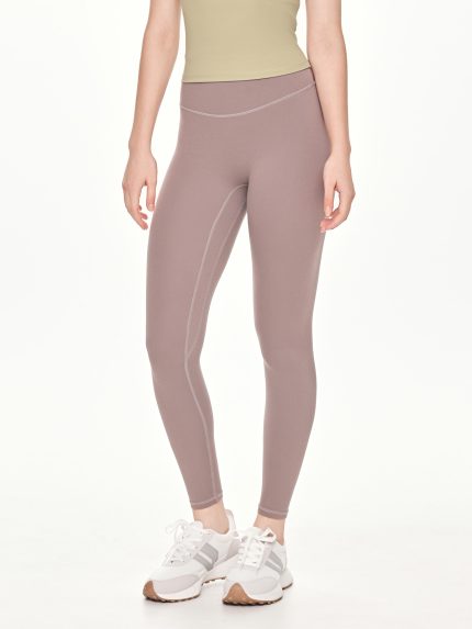Close-up front view of the BEYOURA Estelle Bare Touch luxeFIT Leggings in light brown