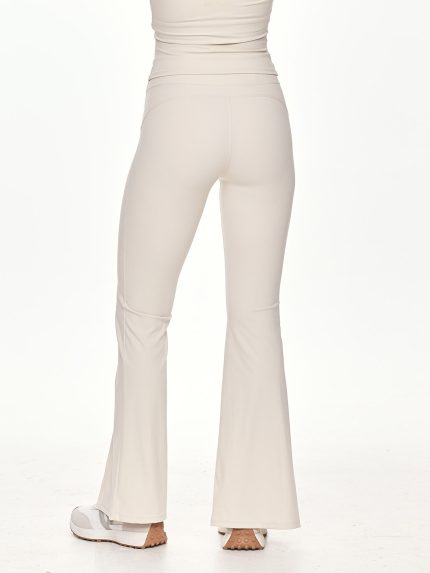 Close-up back view of the BEYOURA Estelle Flared luxeFIT Leggings in off-white