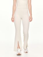 Close-up front view of the BEYOURA Estelle Flared luxeFIT Leggings in off-white