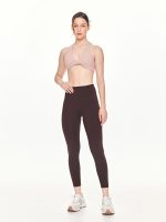 Full front view of the BEYOURA Estelle Stretch & Stash luxeFIT Leggings in brown